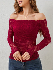 LIZAKOSHT  -  Off-Shoulder Long Sleeve Lace Top