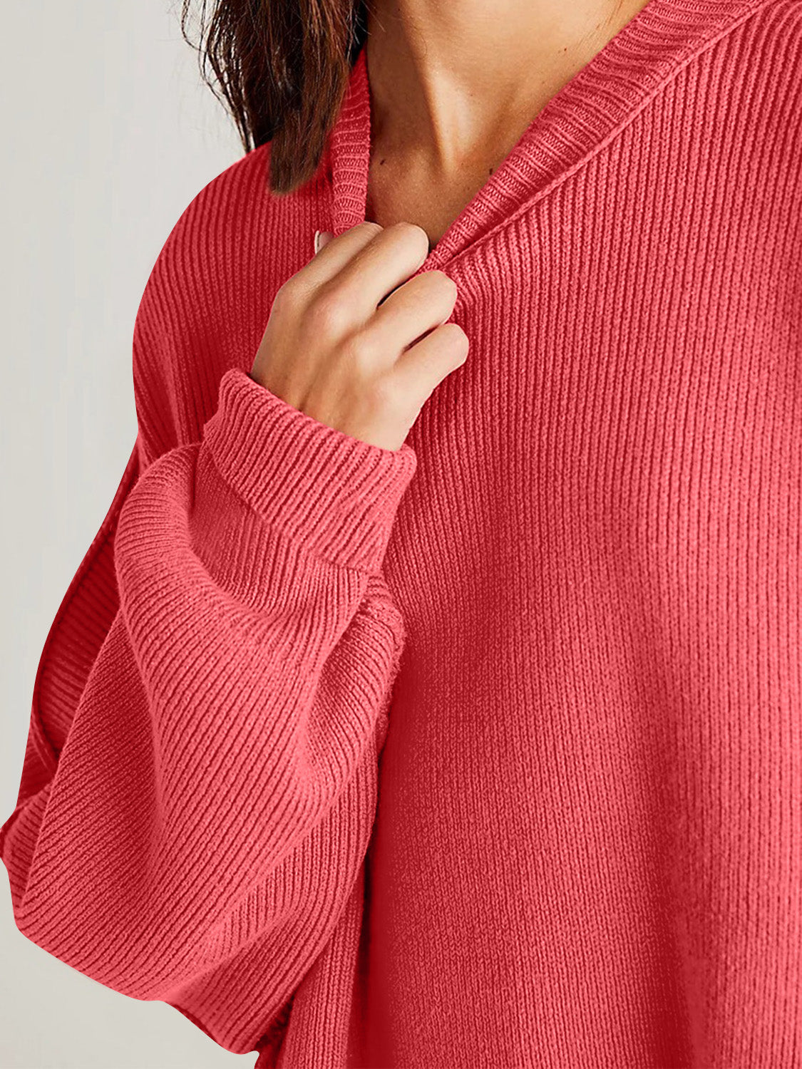 LIZAKOSHT  -  Double Take Side Slit Round Neck Long Sleeve Sweater