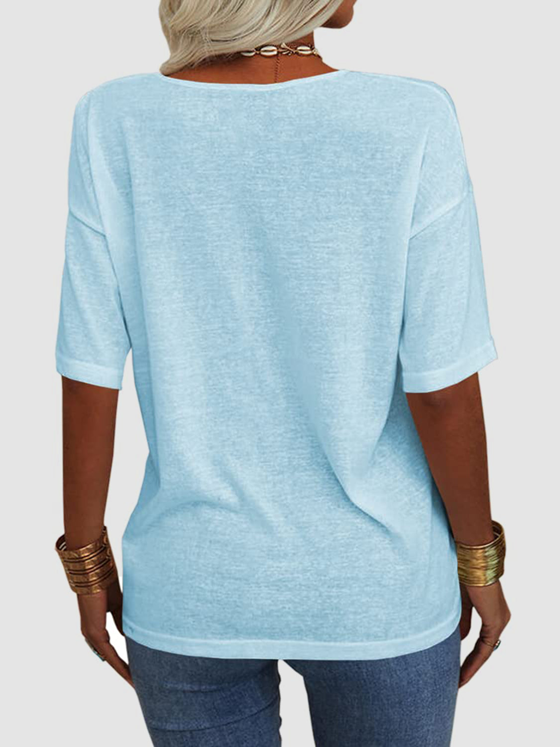 LIZAKOSHT  -  V-Neck Dropped Shoulder Half Sleeve T-Shirt