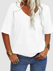 LIZAKOSHT  -  V-Neck Dropped Shoulder Half Sleeve T-Shirt