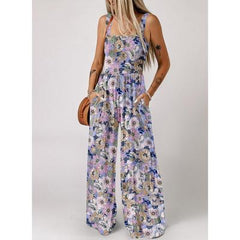 LIZAKOSHT  -  Dokotoo Women's Casual Loose Overalls Jumpsuits One Piece Sleeveless Printed Wide Leg Long Pant Rompers With Pockets