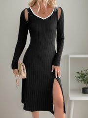 LIZAKOSHT  -  Perfee Slit Wide Strap Dress and Detachable Long Sleeves Set