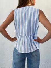 LIZAKOSHT  -  Tied Striped Round Neck Tank