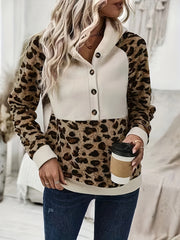 LIZAKOSHT  -  Leopard Half Button Long Sleeve Hoodie