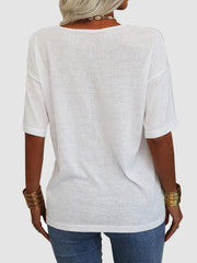 LIZAKOSHT  -  V-Neck Dropped Shoulder Half Sleeve T-Shirt