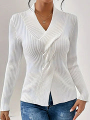 LIZAKOSHT  -  Twist Front Ribbed Long Sleeve Sweater