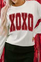 LIZAKOSHT  -  Valentine’s Day XOXO Glitter Round Neck Sweatshirt