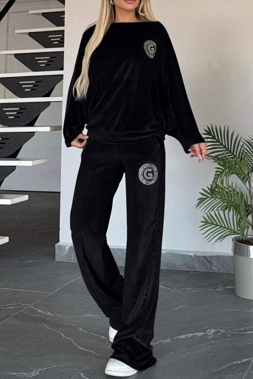 LIZAKOSHT  -  Full Size Boat Neck Long Sleeve Top and Pants Set