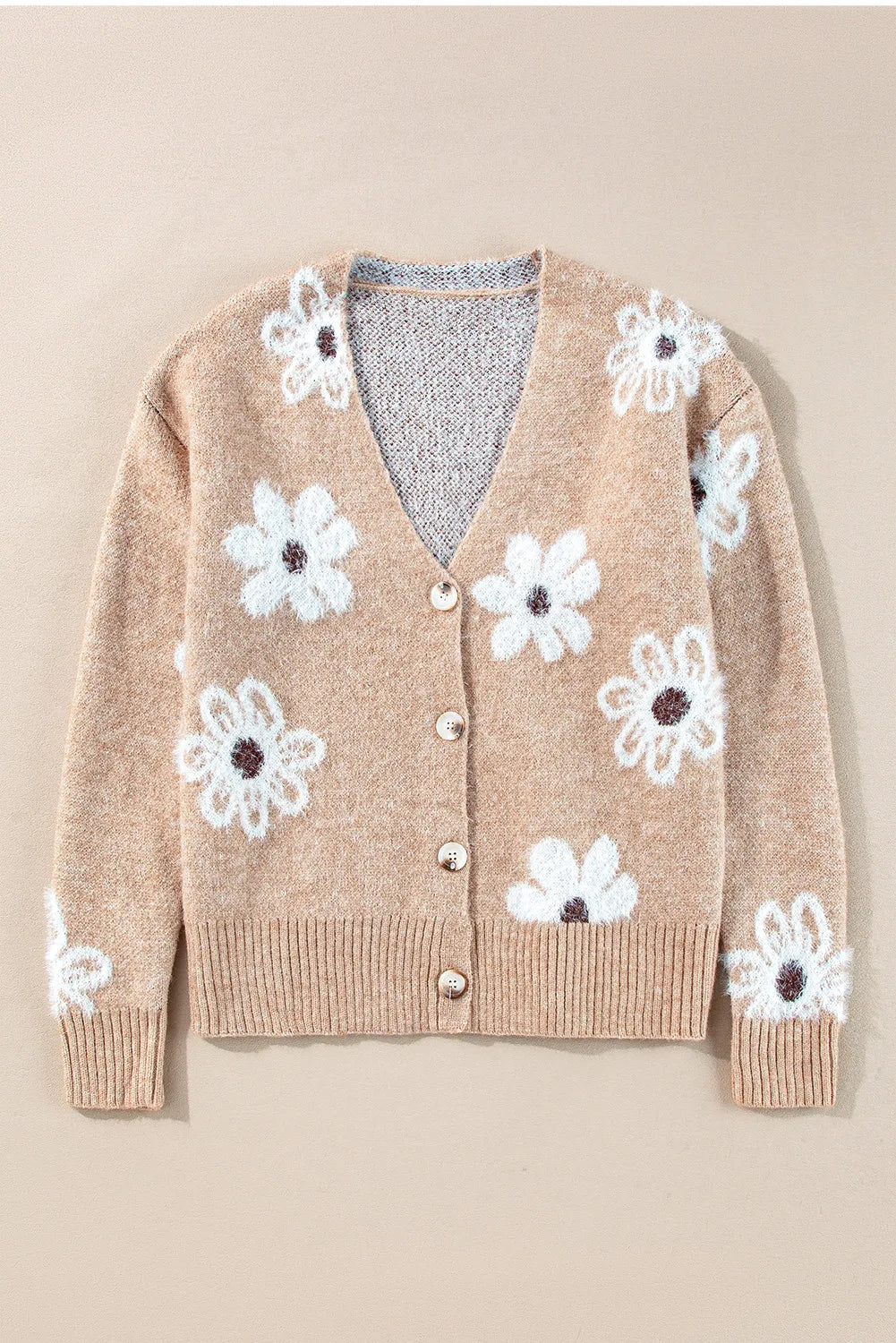 LIZAKOSHT  -  Flower Button Up Long Sleeve Cardigan