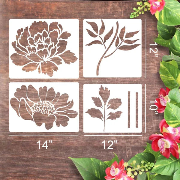 🌻Flower Stencil for Garden Fence Large Flower Stencils for Wall 14” Peony Templates for Painting on Wood Furniture