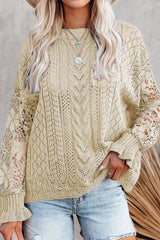 LIZAKOSHT  -  Openwork Round Neck Long Sleeve Sweater