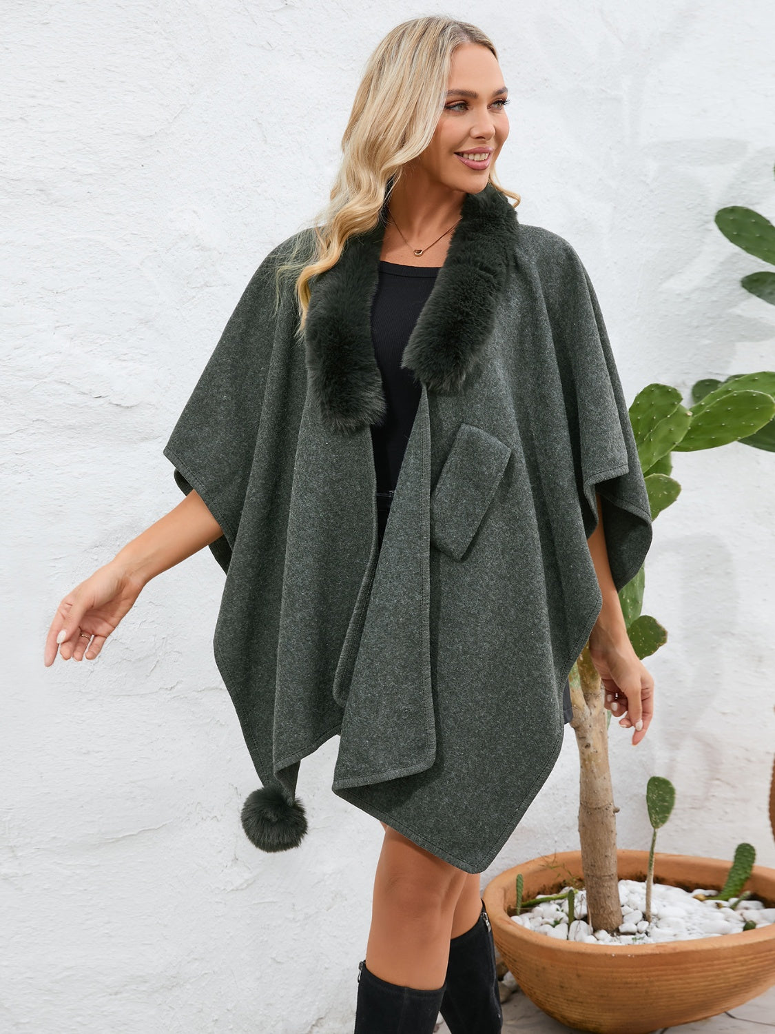 LIZAKOSHT  -  Trim Open Front Poncho