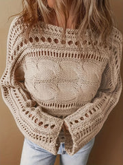 LIZAKOSHT  -  Hollow Out Cable-Knit Boat Neck Sweater