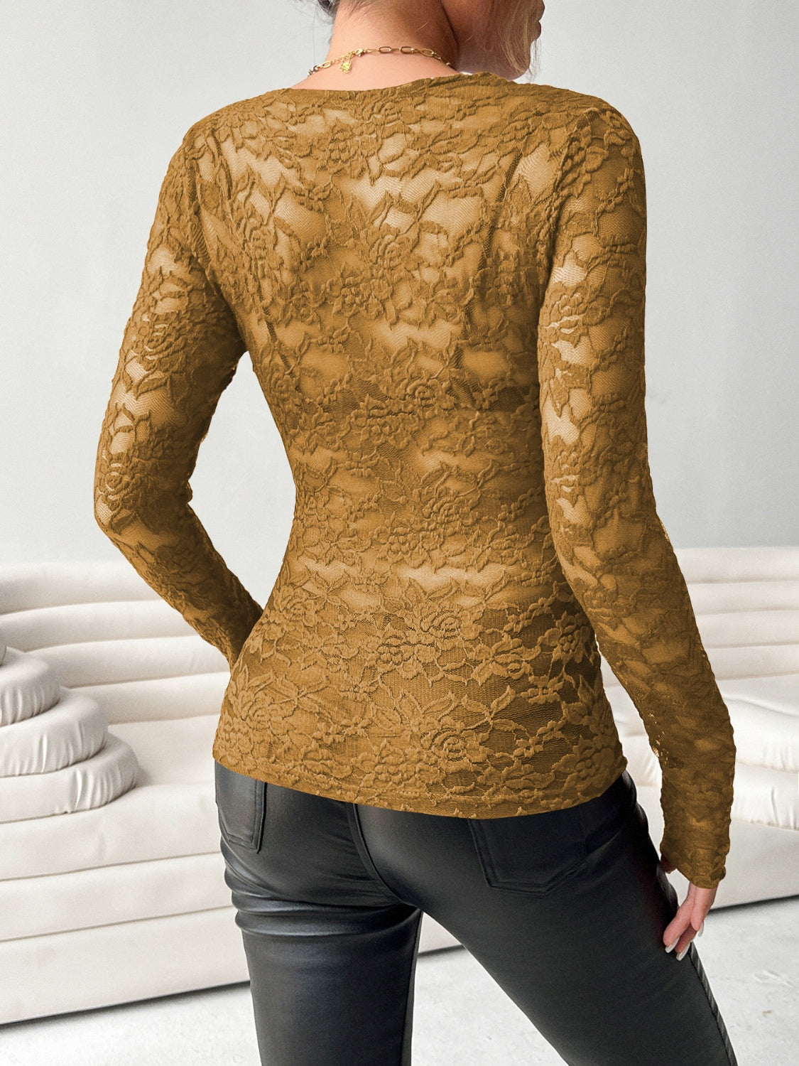 LIZAKOSHT  -  V-Neck Long Sleeve Lace Top