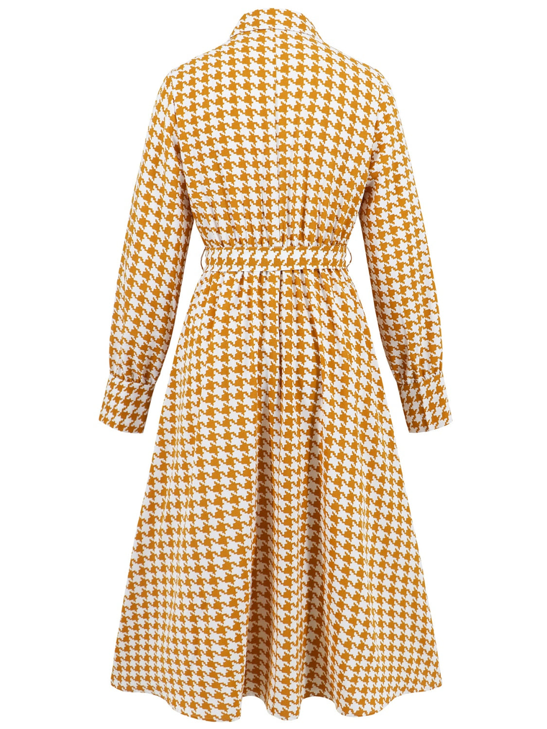 LIZAKOSHT  -  Tied Houndstooth Long Sleeve Midi Dress