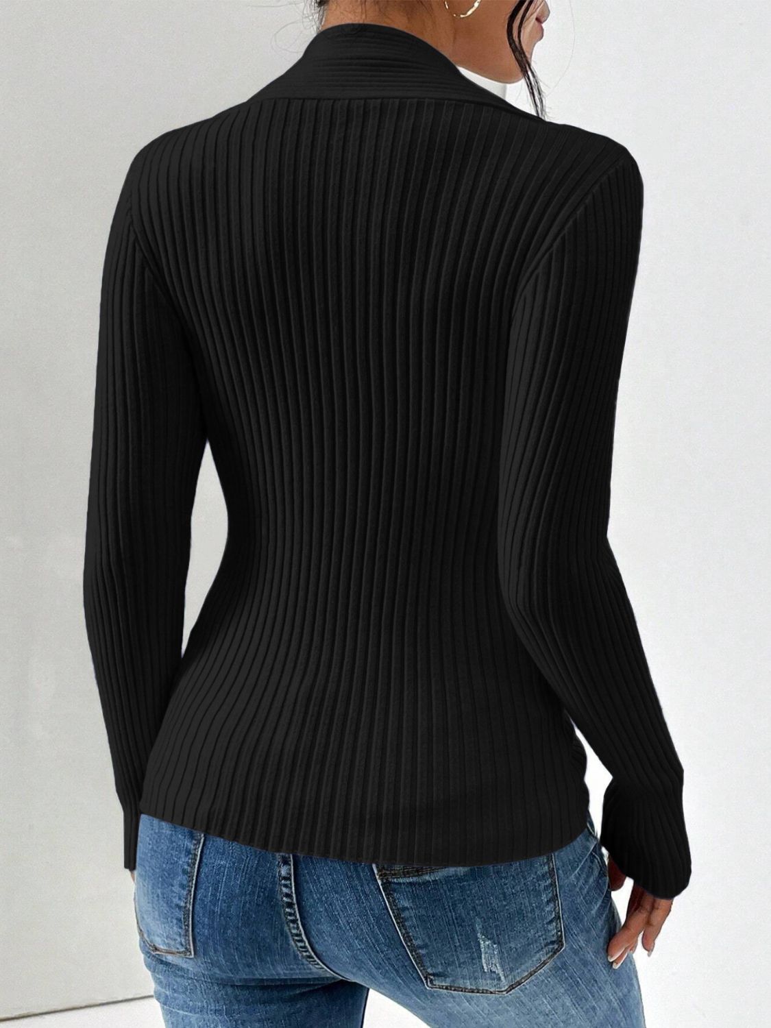 LIZAKOSHT  -  Twist Front Ribbed Long Sleeve Sweater