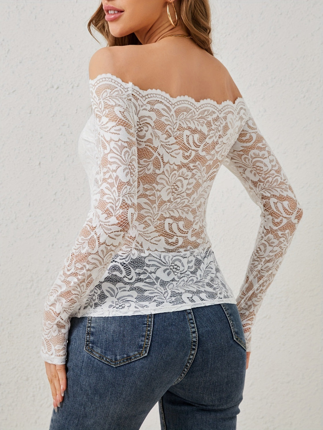 LIZAKOSHT  -  Off-Shoulder Long Sleeve Lace Top