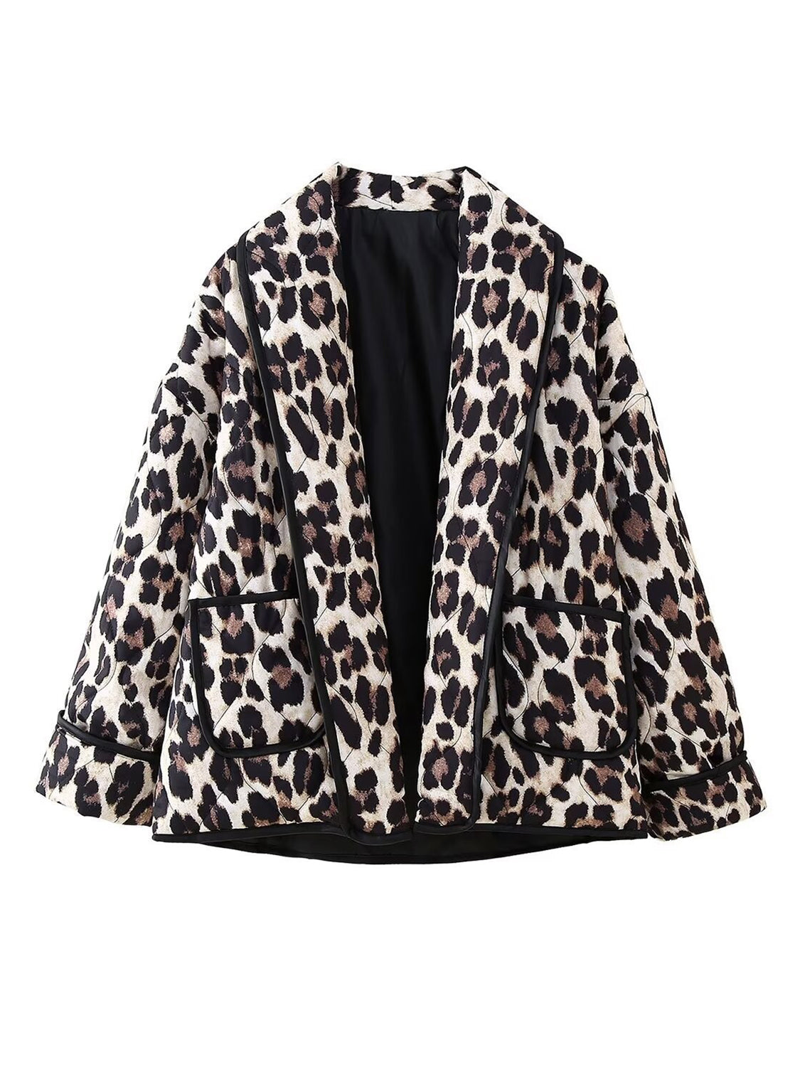 LIZAKOSHT  -  Leopard Open Front Long Sleeve Outerwear