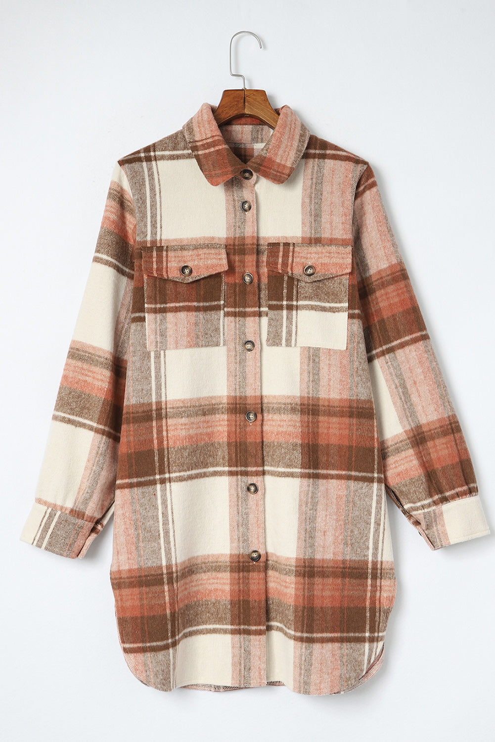 LIZAKOSHT  -  Pocketed Plaid Collared Neck Shacket