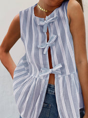 LIZAKOSHT  -  Tied Striped Round Neck Tank