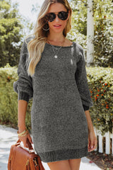 LIZAKOSHT  -  Boat Neck Long Sleeve Sweater Dress