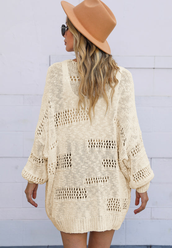 LIZAKOSHT  -  Openwork Open Front Long Sleeve Cardigan