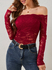 LIZAKOSHT  -  Off-Shoulder Long Sleeve Lace Top