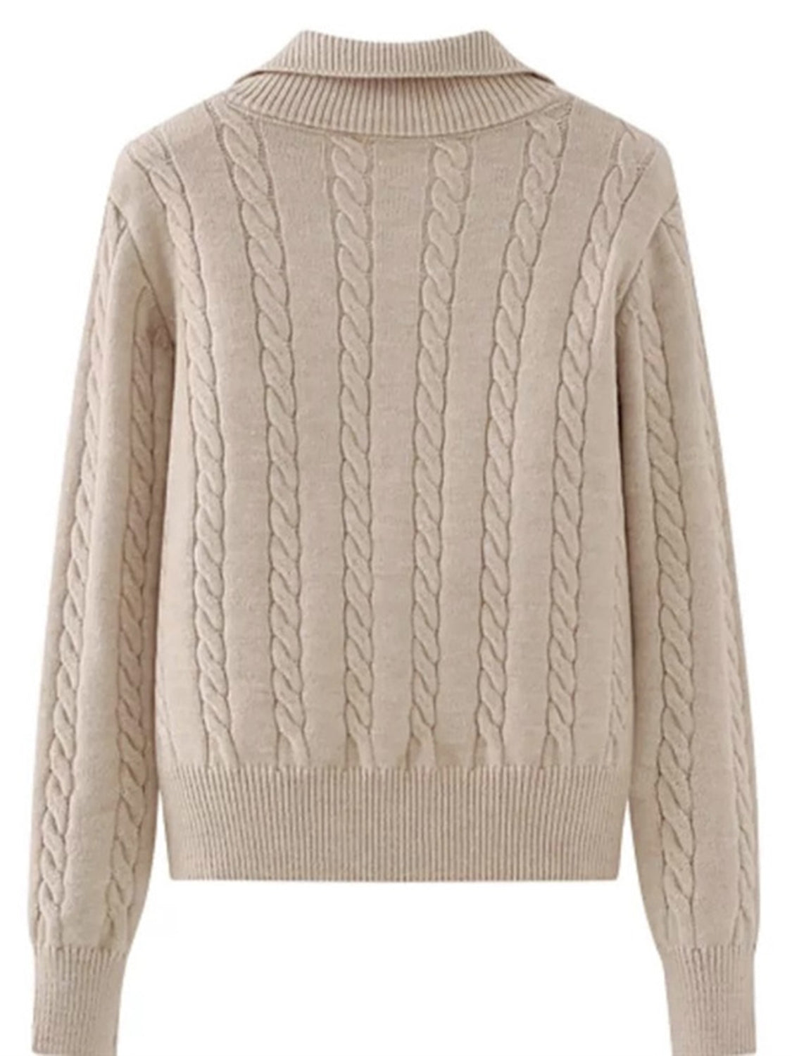 LIZAKOSHT  -  Cable-Knit Half Zip Long Sleeve Sweater