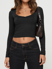 LIZAKOSHT  -  Scoop Neck Long Sleeve Cropped T-Shirt