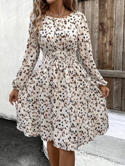 LIZAKOSHT  -  Printed Round Neck Long Sleeve Dress