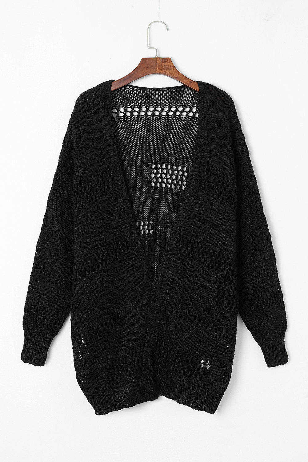 LIZAKOSHT  -  Openwork Open Front Long Sleeve Cardigan