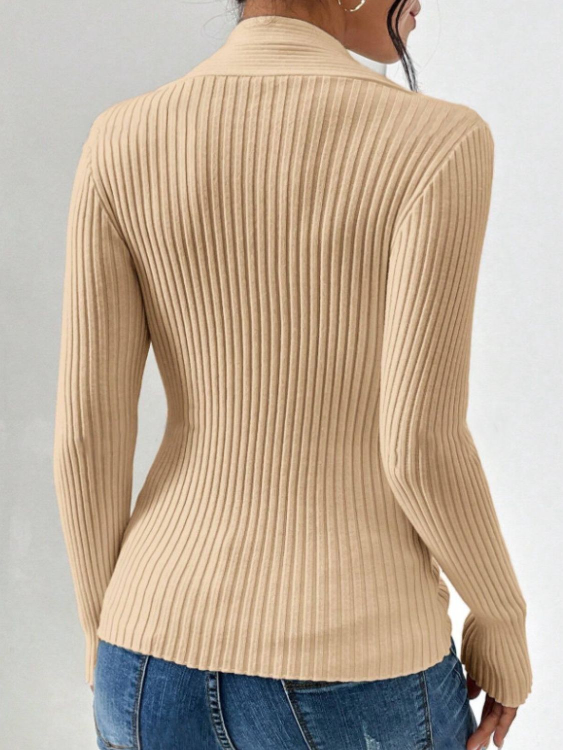 LIZAKOSHT  -  Twist Front Ribbed Long Sleeve Sweater