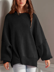 LIZAKOSHT  -  Double Take Side Slit Round Neck Long Sleeve Sweater