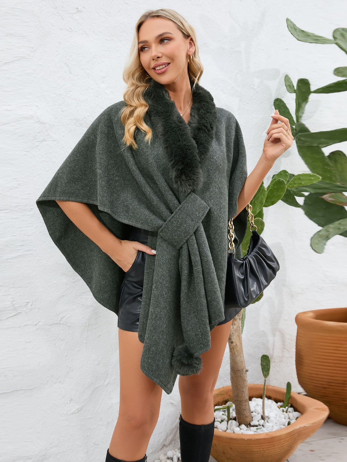 LIZAKOSHT  -  Trim Open Front Poncho