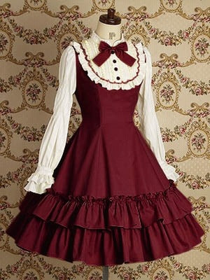 pretty halloween costumes Lolita Dress Preppy Style Daily Dress Fake Two-Piece Long Sleeve Slim-Fit Lady Dress