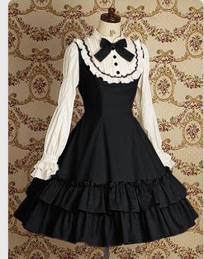 pretty halloween costumes Lolita Dress Preppy Style Daily Dress Fake Two-Piece Long Sleeve Slim-Fit Lady Dress