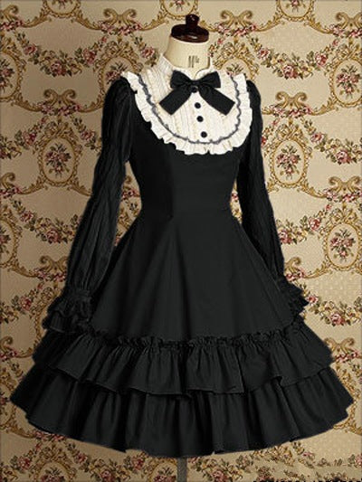 pretty halloween costumes Lolita Dress Preppy Style Daily Dress Fake Two-Piece Long Sleeve Slim-Fit Lady Dress