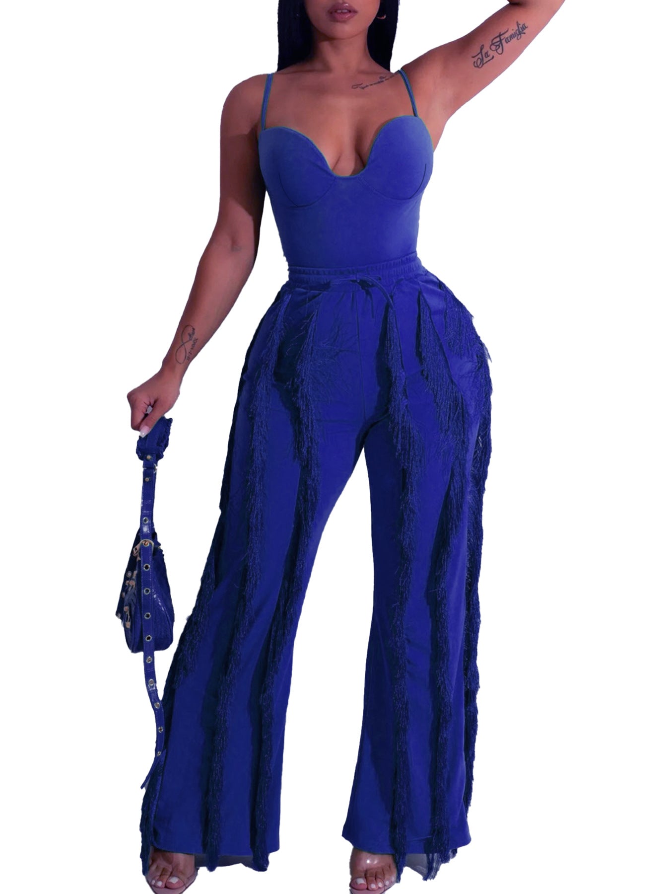 LIZAKOSHT  -  New European and American Women's Clothing Hot Sale Solid Color Tassel Two-piece Suit