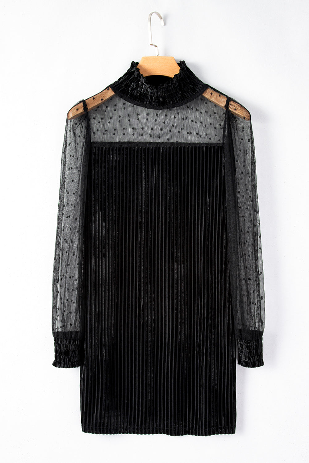 LIZAKOSHT  -  Polka Dot Mock Neck Long Sleeve Dress