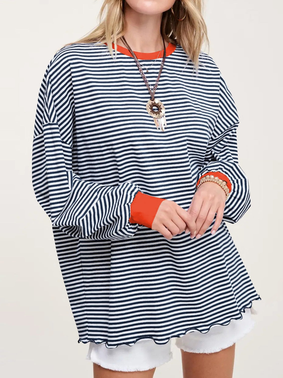 LIZAKOSHT  -  Contrast Striped Long Sleeve Sweatshirt