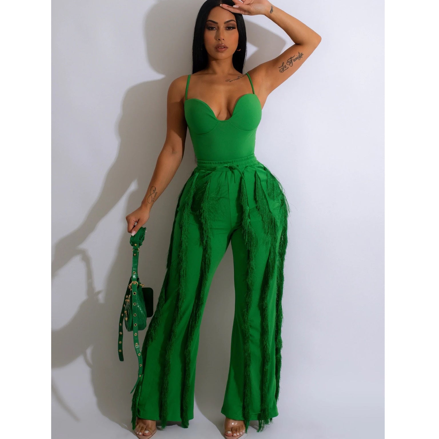 LIZAKOSHT  -  New European and American Women's Clothing Hot Sale Solid Color Tassel Two-piece Suit