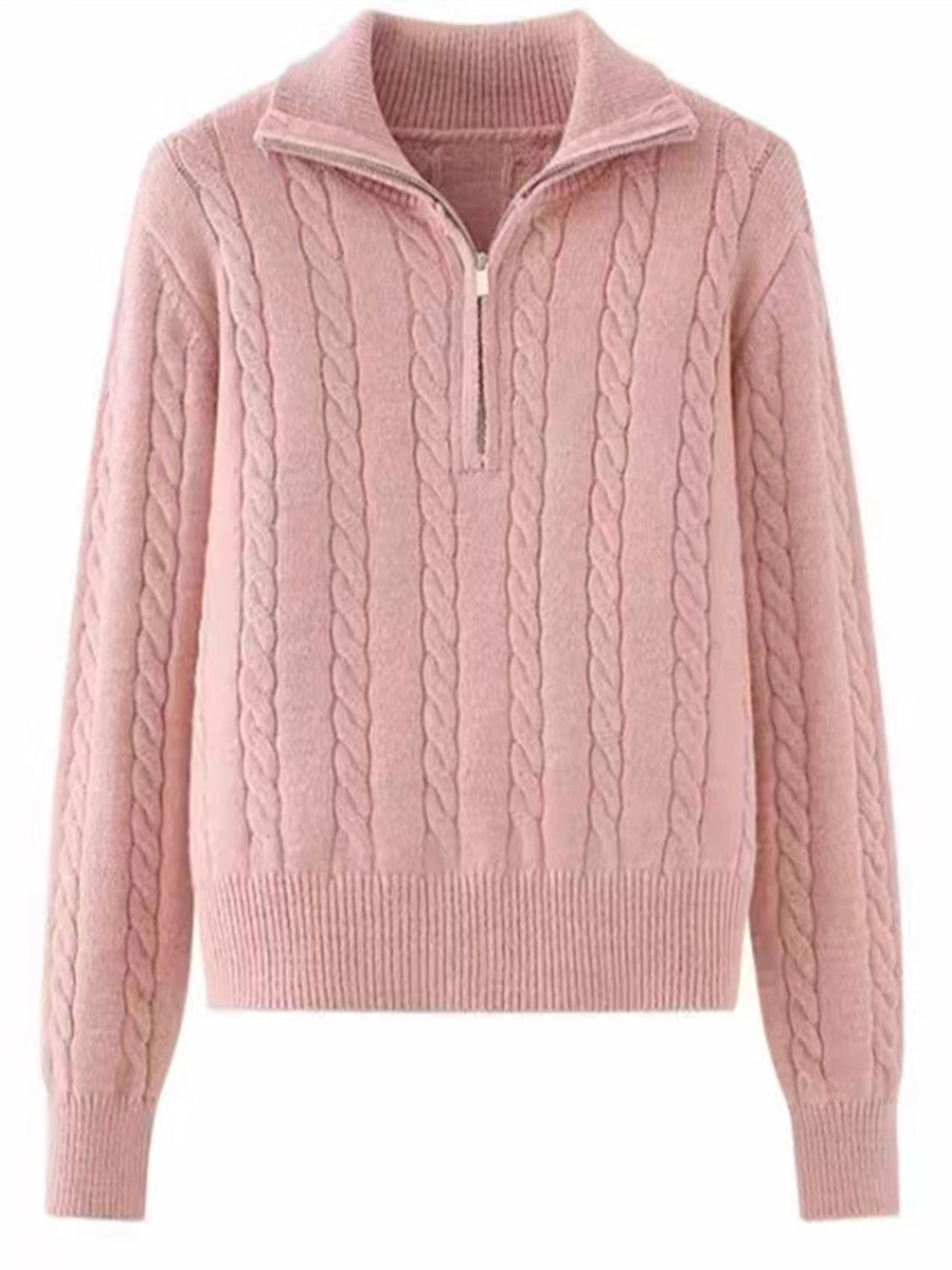 LIZAKOSHT  -  Cable-Knit Half Zip Long Sleeve Sweater