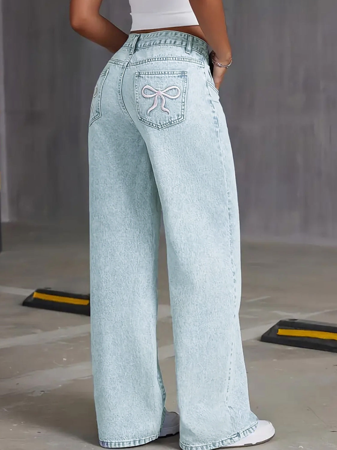 LIZAKOSHT  -  Bow Back Wide Leg Jeans with Pockets