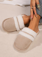 LIZAKOSHT  -  Contrast Faux Fur Round Toe Slippers