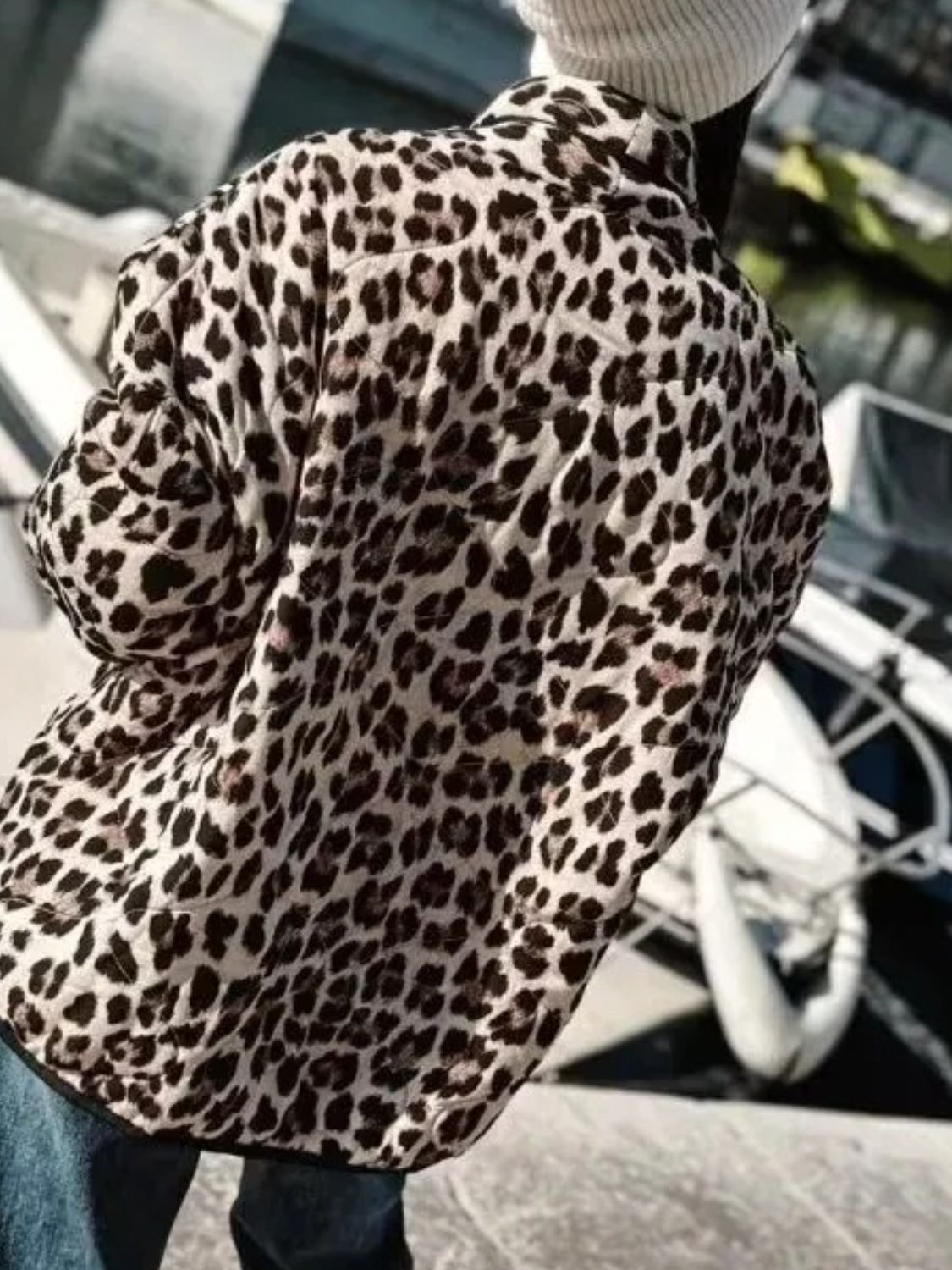 LIZAKOSHT  -  Leopard Open Front Long Sleeve Outerwear