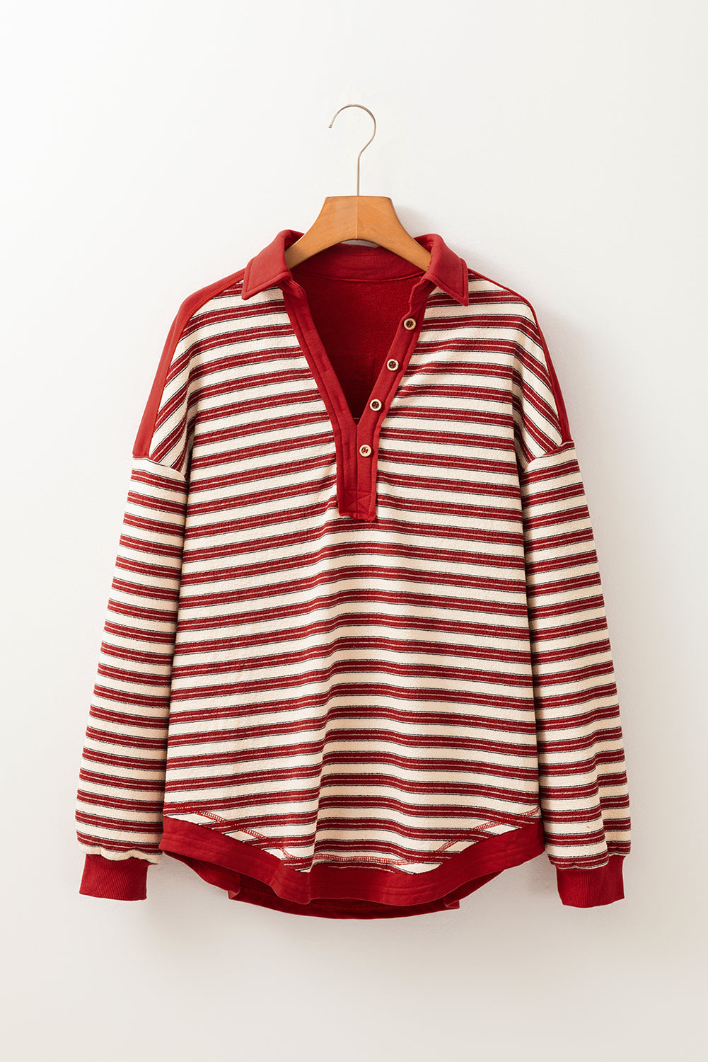 LIZAKOSHT  -  Stripe Johnny Collar Drop Shoulder Sweatshirt