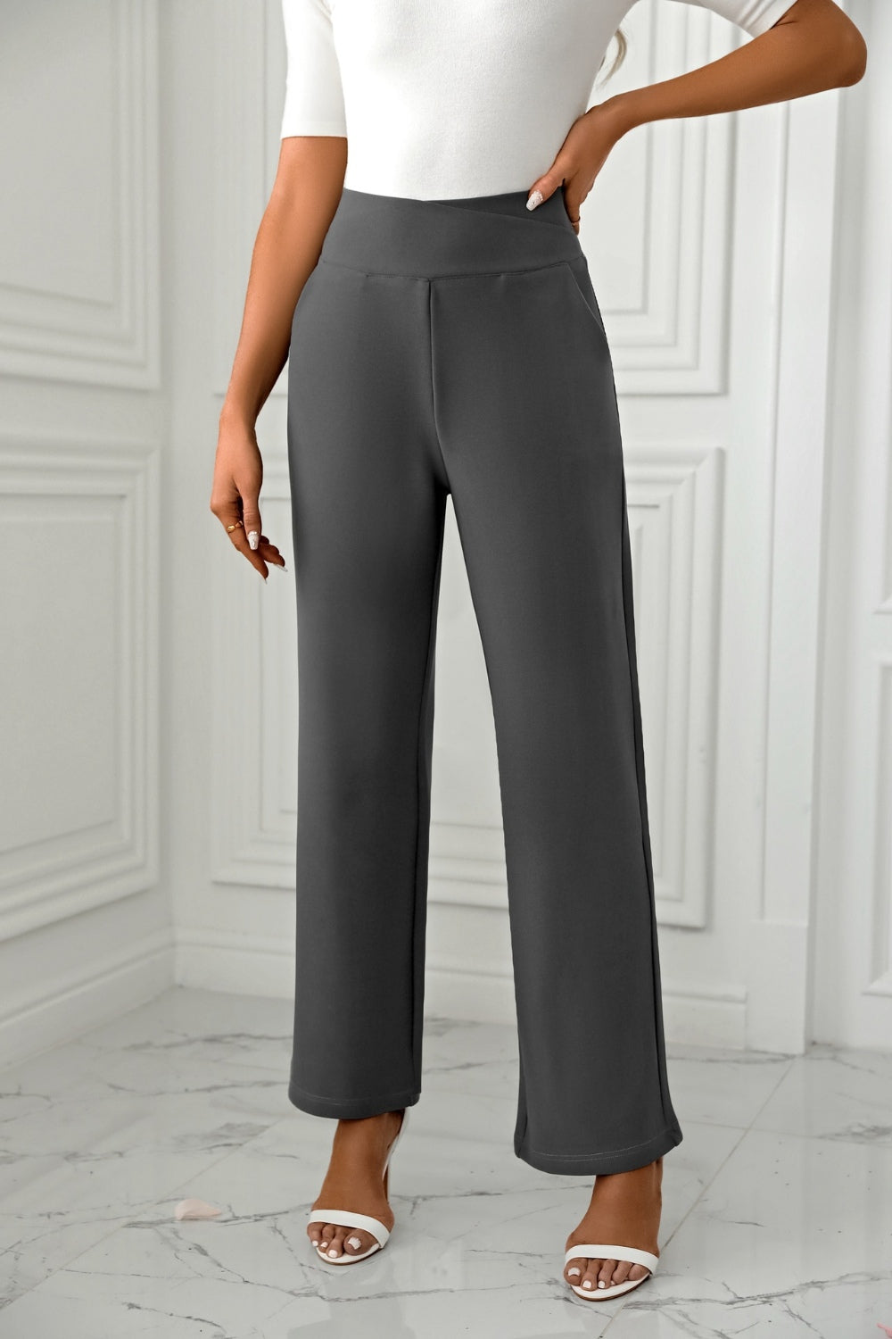 LIZAKOSHT  -  High Waist Straight Leg Pants