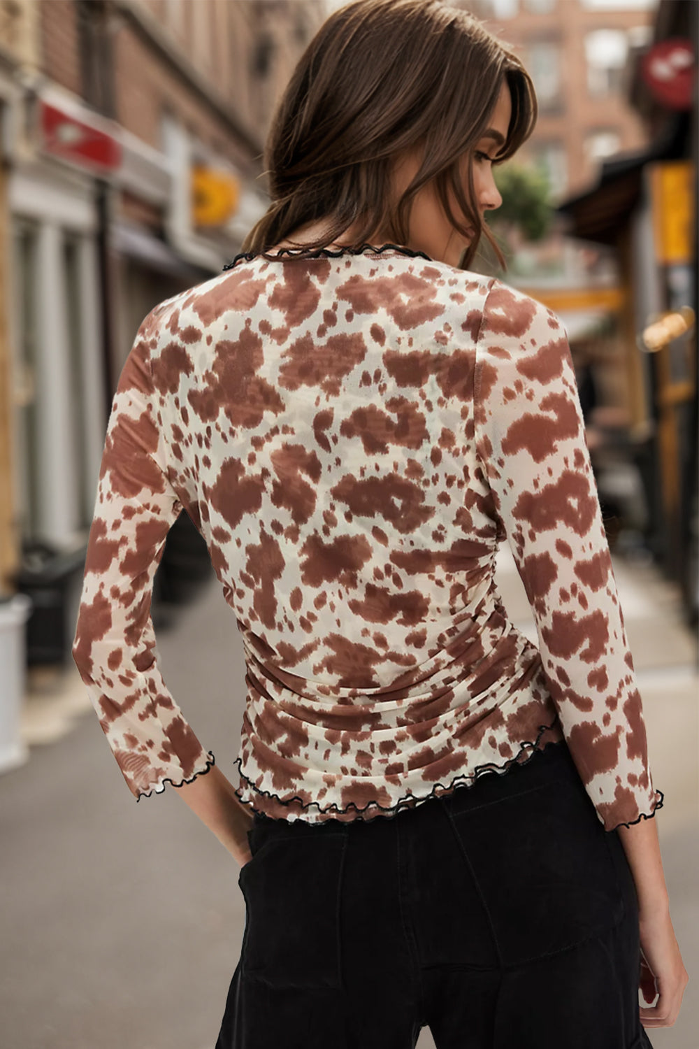 LIZAKOSHT  -  Oh Full Size Animal Print Button Down Plunge Top