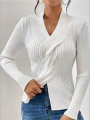 LIZAKOSHT  -  Twist Front Ribbed Long Sleeve Sweater