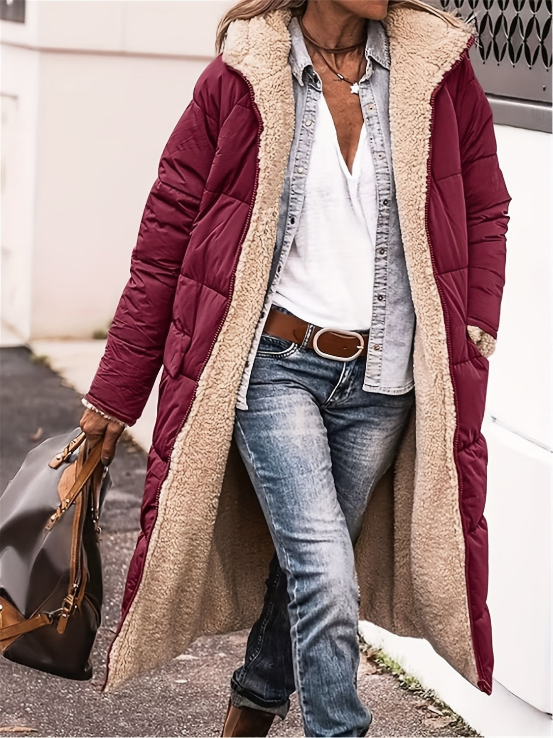 LIZAKOSHT  -  Plus Size Zip Up Sherpa Hooded Coat